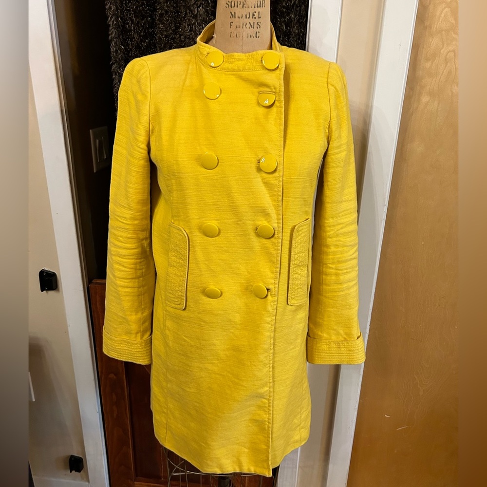 J. Crew Spring 08 yellow linen retro graphic lined coat. 6